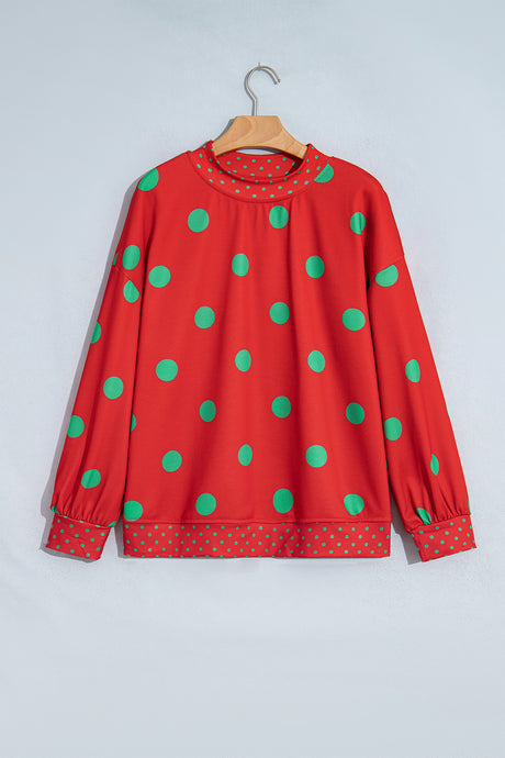 Brown Polka Dot Print Contrast Detail Oversized Tunic Sweatshirt