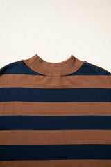 Brown Stripe Colorblock Mock Neck Relaxed Sweatshirt