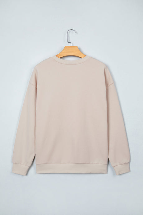 Beige GOOD LUCK Western Horse Print Oversized Pullover Sweatshirt