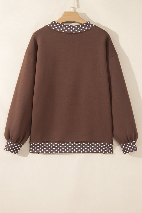 Burgundy Colorblock Polka Dot Contrast Trim Oversized Sweatshirt