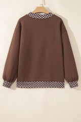 Burgundy Colorblock Polka Dot Contrast Trim Oversized Sweatshirt