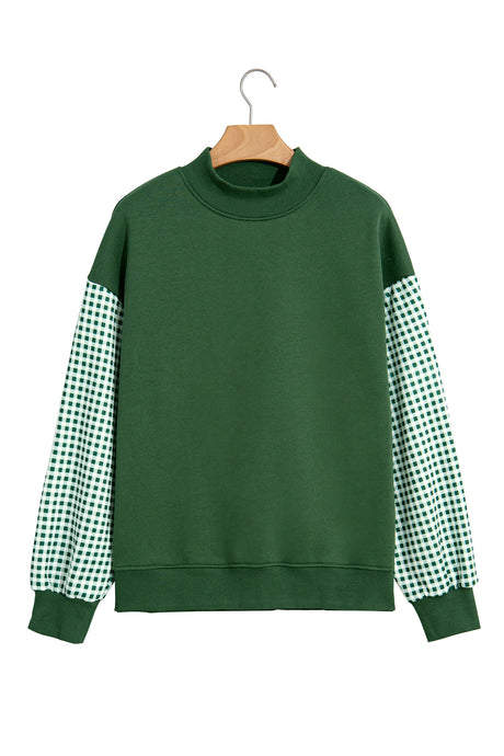 Dirty blue Plaid Sleeve Colorblock Loose Tunic Sweatshirt