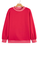 Burgundy Colorblock Polka Dot Contrast Trim Oversized Sweatshirt