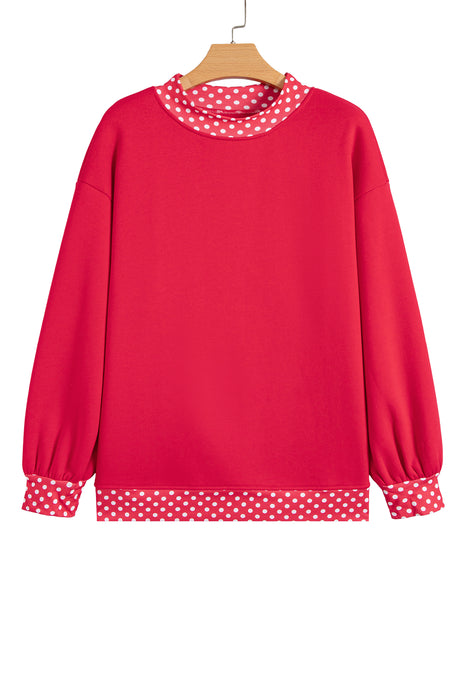 Burgundy Colorblock Polka Dot Contrast Trim Oversized Sweatshirt