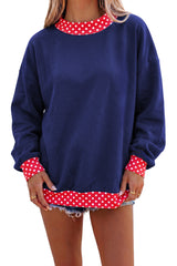 Burgundy Colorblock Polka Dot Contrast Trim Oversized Sweatshirt