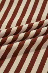 Khaki Stripe Striped Colorblock Cuffs Round Neck Long Sleeve Shift Dress