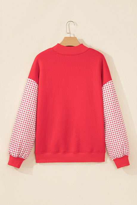 Dirty blue Plaid Sleeve Colorblock Loose Tunic Sweatshirt