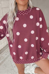 Brown Polka Dot Print Contrast Detail Oversized Tunic Sweatshirt