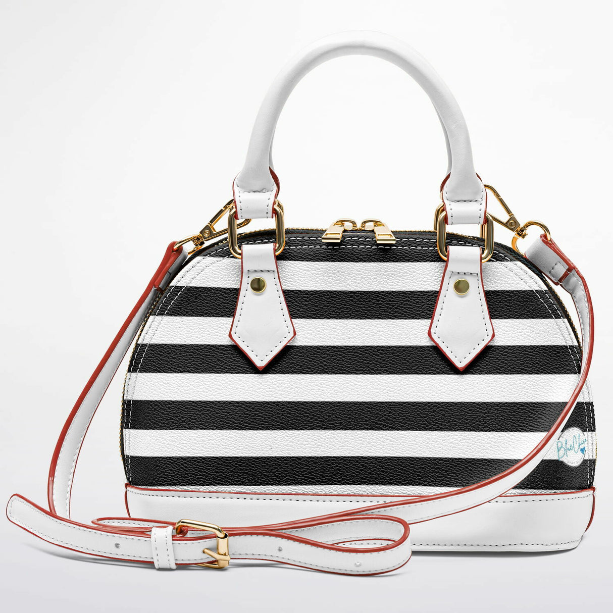 Ross Avenue™ Dome Satchel – Luxury Black & White Striped Handbag | Elegant Mini Designer-Inspired Purse | Sophisticated Top Handle Bag