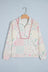Multicolour Floral Quilted Metal Zipper Collar Long Sleeve Sweatshirt