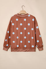 Brown Polka Dot Print Contrast Detail Oversized Tunic Sweatshirt