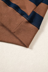 Brown Stripe Colorblock Mock Neck Relaxed Sweatshirt