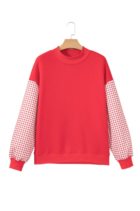 Dirty blue Plaid Sleeve Colorblock Loose Tunic Sweatshirt