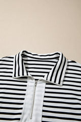 White Stripe Striped Colorblock V Neck Long Sleeve Shift Plus Size Blouse