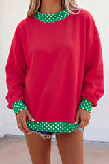 Burgundy Colorblock Polka Dot Contrast Trim Oversized Sweatshirt
