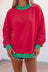 Burgundy Colorblock Polka Dot Contrast Trim Oversized Sweatshirt