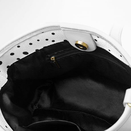 Retro Heiress™ Leather Tote – 90’s Black & White Polka Dot Purse | Vintage-Inspired Leather Handbag | Classic Chic Tote
