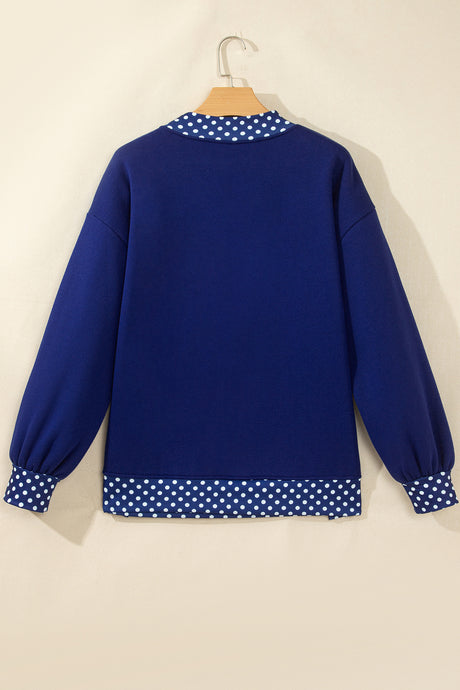 Burgundy Colorblock Polka Dot Contrast Trim Oversized Sweatshirt