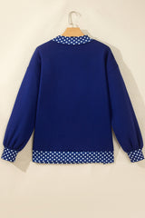 Burgundy Colorblock Polka Dot Contrast Trim Oversized Sweatshirt