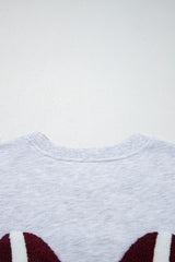 Gray Chenille Embroidered Rugby Bow Game Day Oversized Sweatshirt