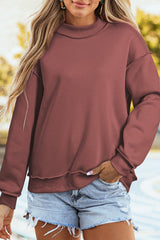 Coffee Oversize Drop Shoulder Reversible Mock Neck Sweatshirt