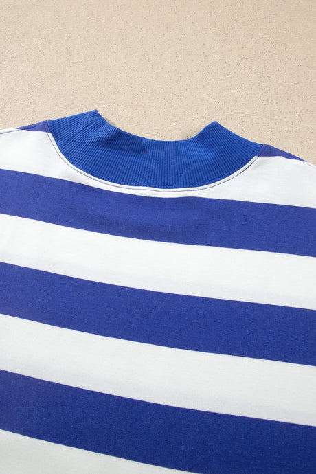 Brown Stripe Colorblock Mock Neck Relaxed Sweatshirt