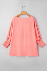 Blossom Shirred Cuffs Half Sleeve Plus Size Textured Blouse