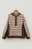 Brown Stripe Exposed Seam Color Block Patchwork Button Placket Sweatshirt