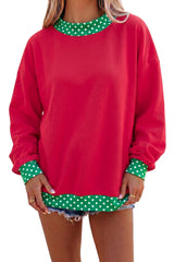 Burgundy Colorblock Polka Dot Contrast Trim Oversized Sweatshirt