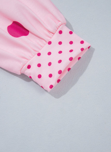 Brown Polka Dot Print Contrast Detail Oversized Tunic Sweatshirt