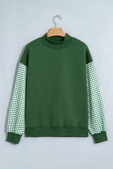 Dirty blue Plaid Sleeve Colorblock Loose Tunic Sweatshirt