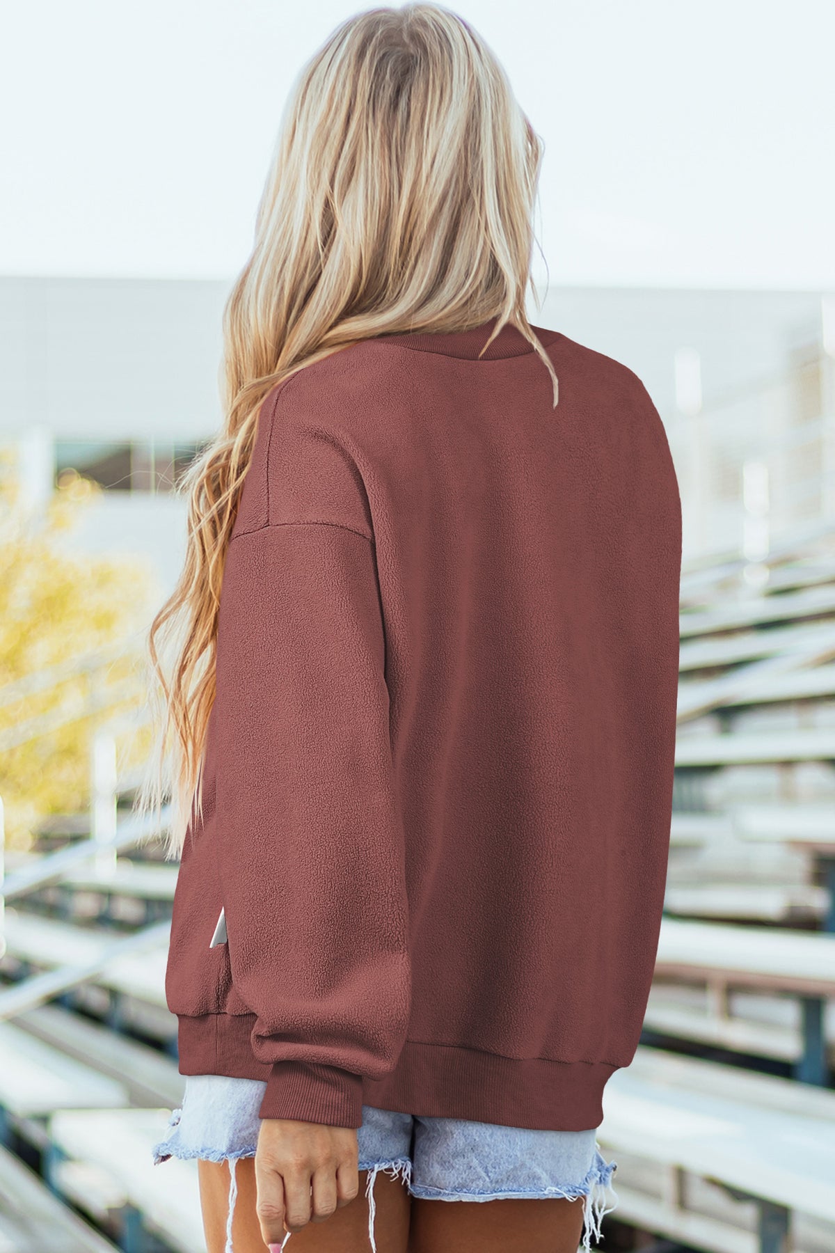Coffee Oversize Drop Shoulder Reversible Mock Neck Sweatshirt