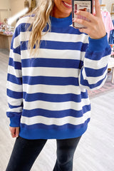 Brown Stripe Colorblock Mock Neck Relaxed Sweatshirt