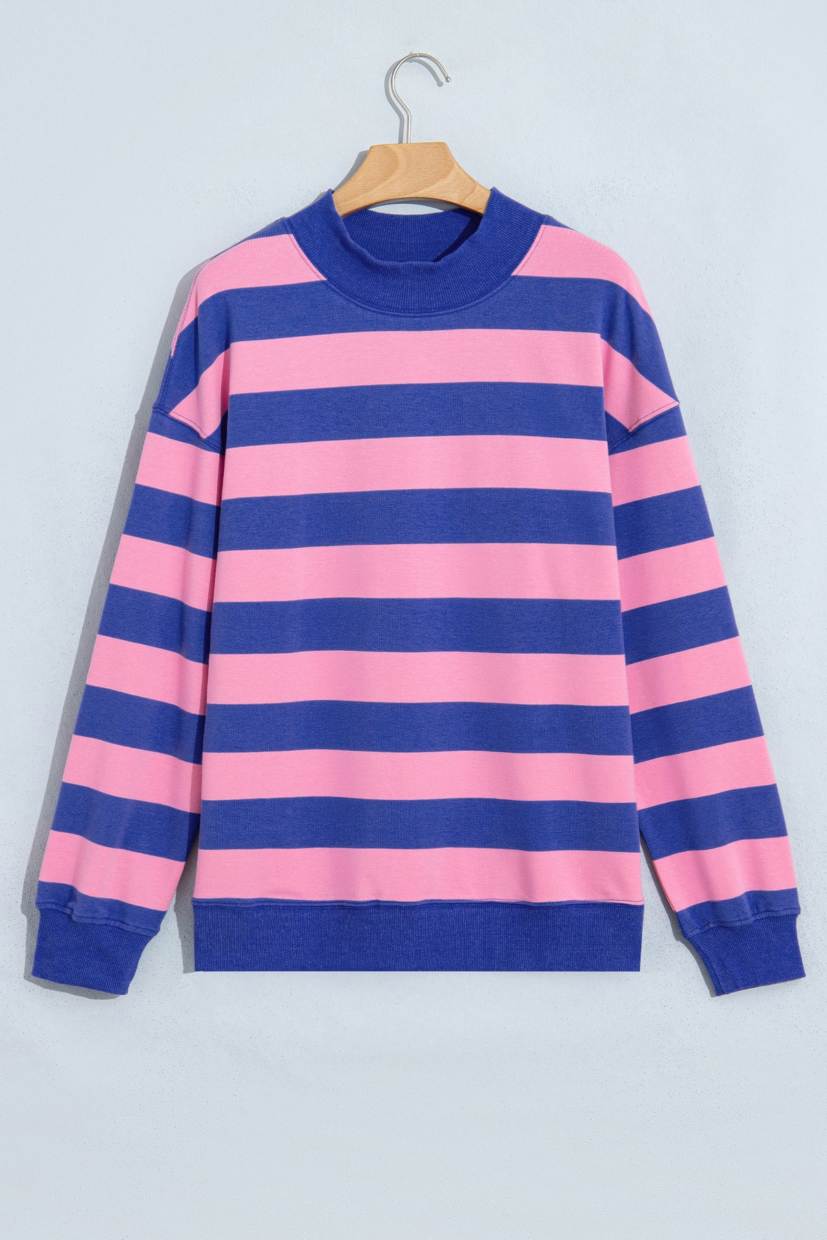Brown Stripe Colorblock Mock Neck Relaxed Sweatshirt