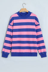 Brown Stripe Colorblock Mock Neck Relaxed Sweatshirt