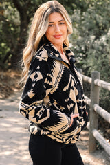 Beige Western Aztec Half Zip Plush Sweatshirt