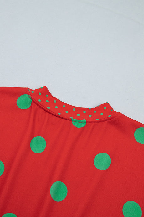 Brown Polka Dot Print Contrast Detail Oversized Tunic Sweatshirt