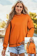 Coffee Oversize Drop Shoulder Reversible Mock Neck Sweatshirt