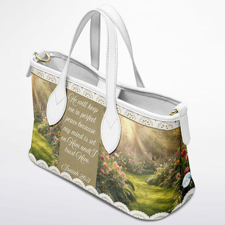 Christian Tote Bag with Isaiah 26:3 | Faith Handbag for Women