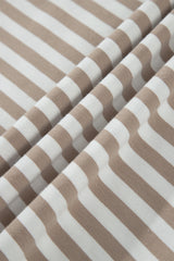 Khaki Stripe Striped Colorblock Cuffs Round Neck Long Sleeve Shift Dress