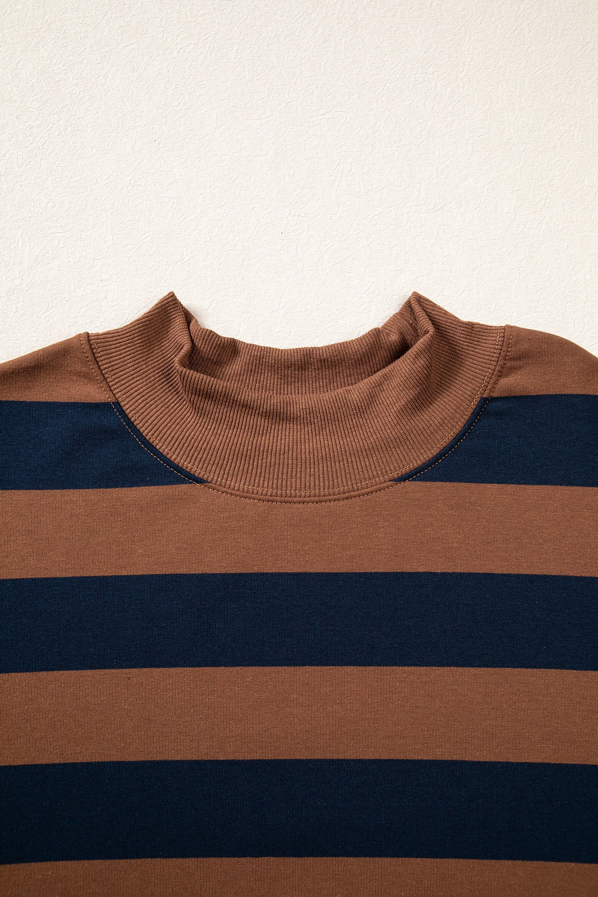 Brown Stripe Colorblock Mock Neck Relaxed Sweatshirt