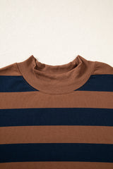 Brown Stripe Colorblock Mock Neck Relaxed Sweatshirt