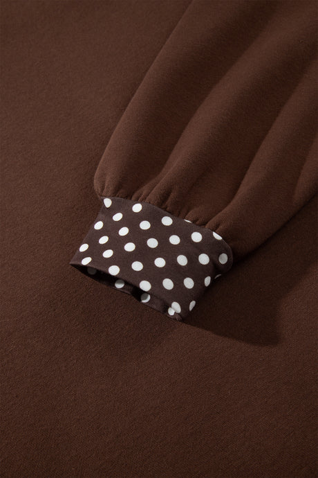Burgundy Colorblock Polka Dot Contrast Trim Oversized Sweatshirt