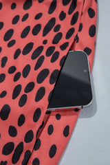 Red Leopard Print Long Sleeve V Neck Plus Size Midi Dress