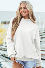 Coffee Oversize Drop Shoulder Reversible Mock Neck Sweatshirt
