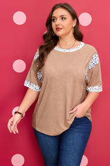 Chestnut Animal Color Block Patchwork Plus Size Tee