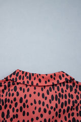 Red Leopard Print Long Sleeve V Neck Plus Size Midi Dress