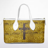 Luxury Gold Cross Christian Leather Tote Bag