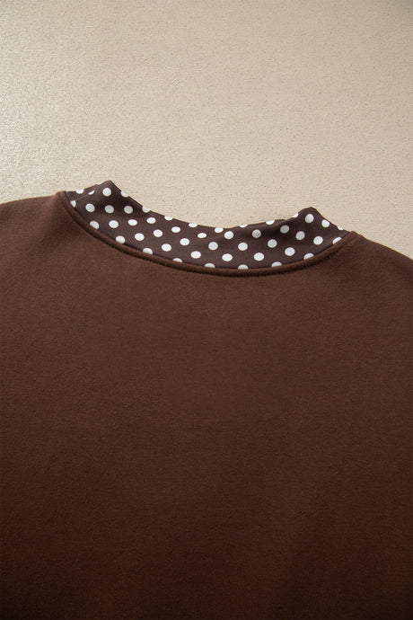 Burgundy Colorblock Polka Dot Contrast Trim Oversized Sweatshirt