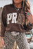 Gray Floral Buffalo Plaid Striped Embroidered Patch Western Pullover Sweatshirt
